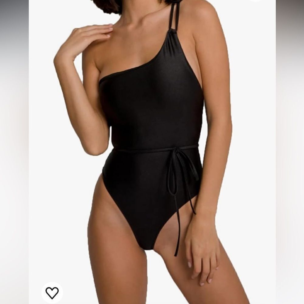 Good American  Swimming Womens Black Size 6 3XL  One Shoulder Wraps Belt - Picture 2 of 11